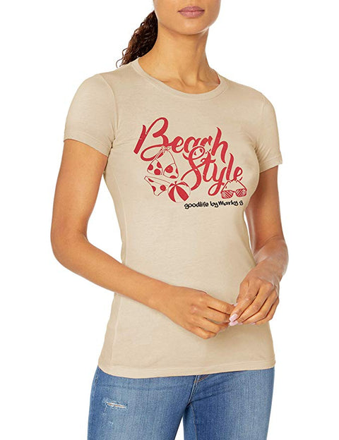 Marky G Apparel - Women's Casual Short Sleeve Crewneck Tops Slim Fit T-Shirt with Beach Style Printed - Clementine Apparel