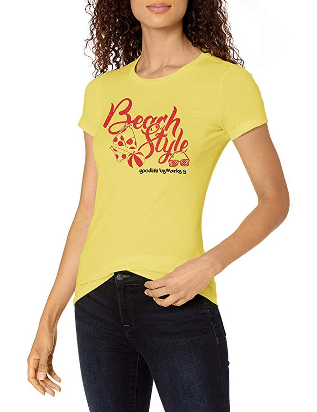 Marky G Apparel - Women's Casual Short Sleeve Crewneck Tops Slim Fit T-Shirt with Beach Style Printed - Clementine Apparel