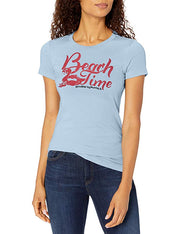 Marky G Apparel - Women's Casual Short Sleeve Crewneck Tops Slim Fit T-Shirt with Beach Time Printed - Clementine Apparel