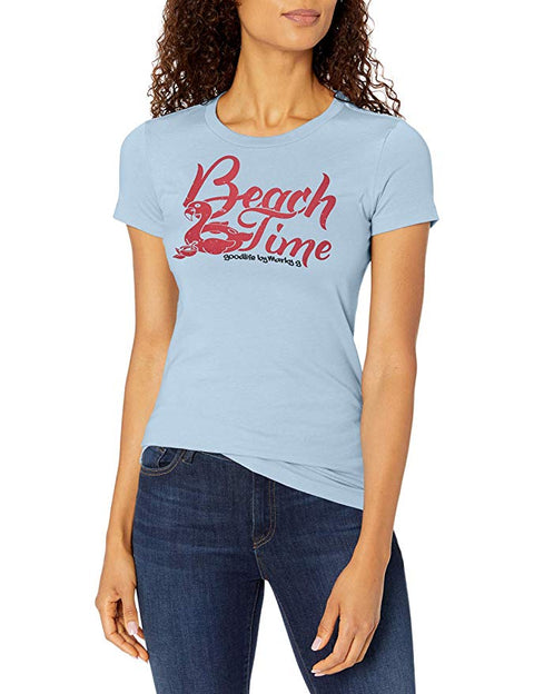 Marky G Apparel - Women's Casual Short Sleeve Crewneck Tops Slim Fit T-Shirt with Beach Time Printed - Clementine Apparel