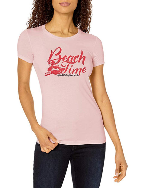 Marky G Apparel - Women's Casual Short Sleeve Crewneck Tops Slim Fit T-Shirt with Beach Time Printed - Clementine Apparel