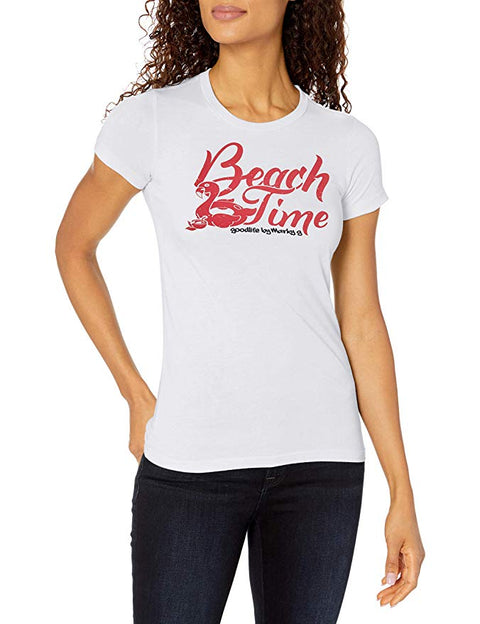 Marky G Apparel - Women's Casual Short Sleeve Crewneck Tops Slim Fit T-Shirt with Beach Time Printed - Clementine Apparel