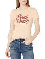 Marky G Apparel - Women's Casual Short Sleeve Crewneck Tops Slim Fit T-Shirt with South Beach Printed - Clementine Apparel
