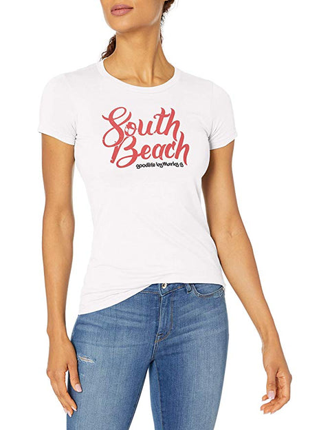 Marky G Apparel - Women's Casual Short Sleeve Crewneck Tops Slim Fit T-Shirt with South Beach Printed - Clementine Apparel